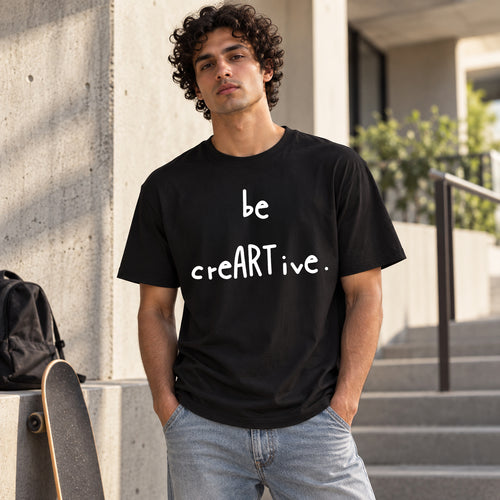 RD "be creARTive" Statement Tee in Black - on model, close-up