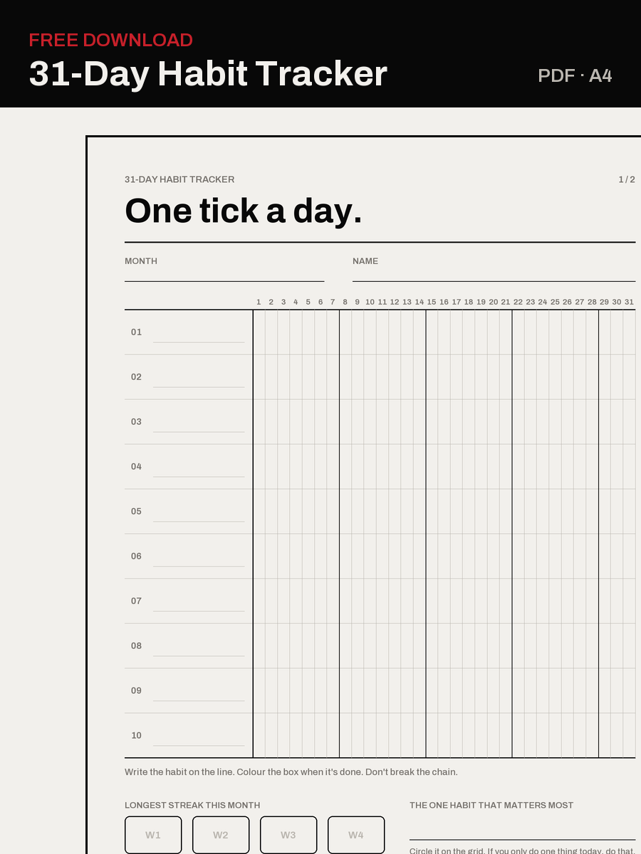 31-Day Habit Tracker — free PDF