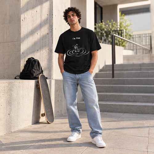 RD "I'm Fine" Ripple Tee in Black - on model, full length