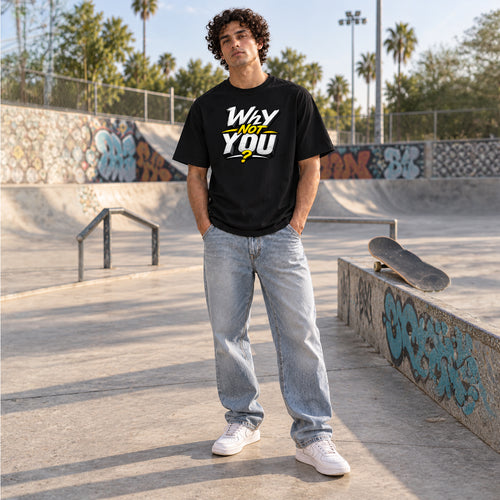 RD "Why Not You?" Comic Tee in Black - on model, full length