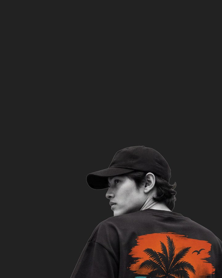Model in a racing graphic T-shirt